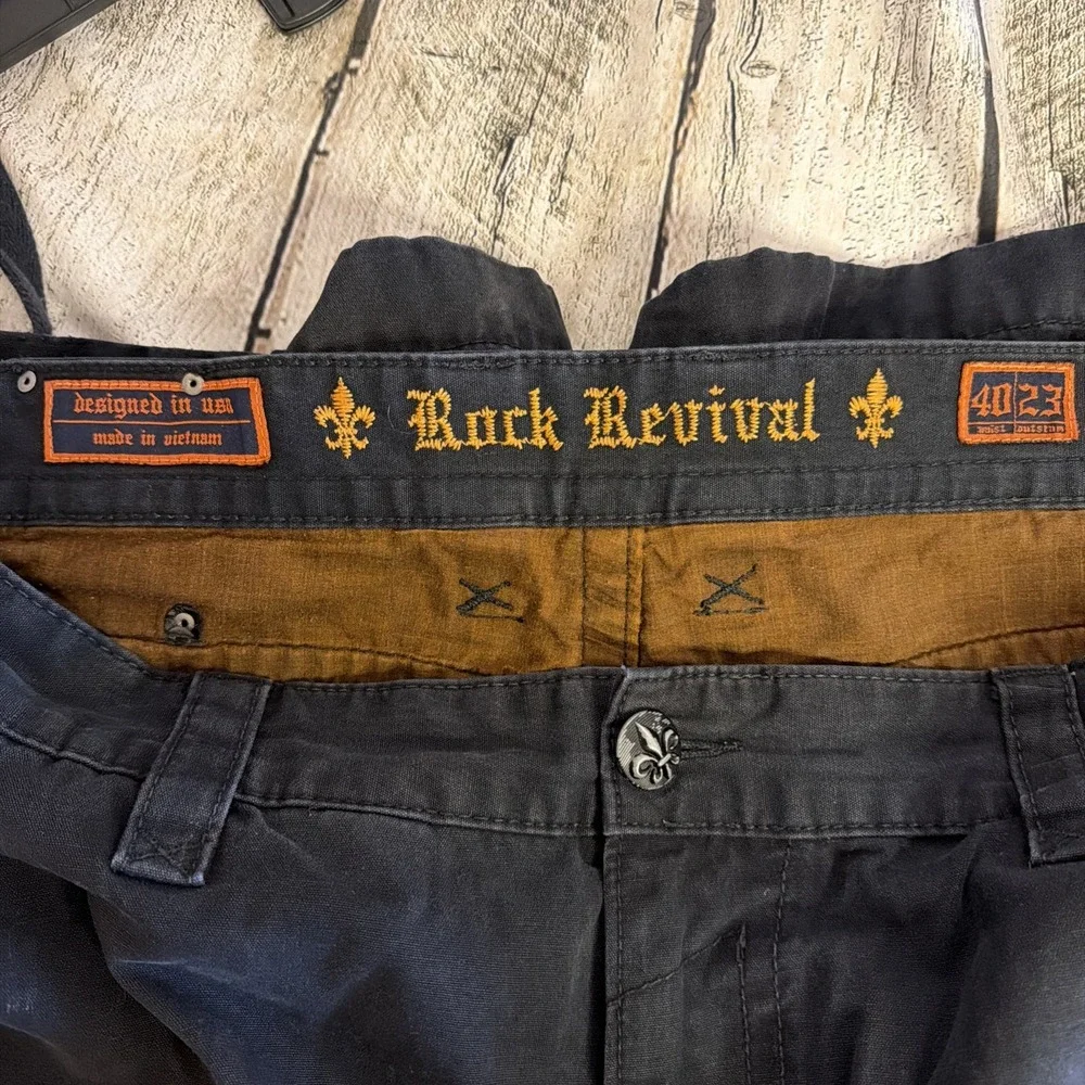 Rock Revival Shorts Mens 40 Black Cargo Relaxed Fit Baggy Fatigue Drawstring